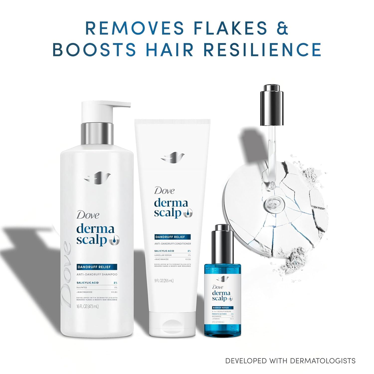 imageDove Derma Scalp Dandruff Relief 3in1 Barrier Repair Serum 1 ct with Prebiotic Glycerin Niacinamide and Vitamin E for DandruffProne Flaky Dry Scalp 2 fl oz