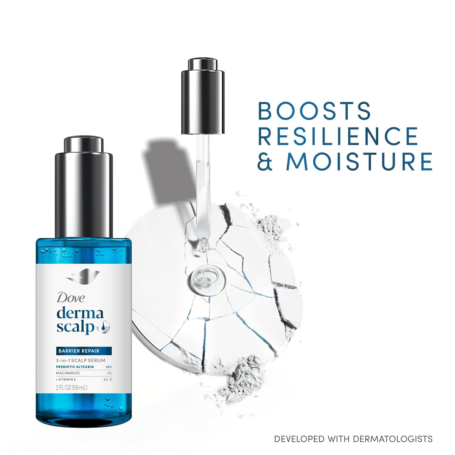 imageDove Derma Scalp Dandruff Relief 3in1 Barrier Repair Serum 1 ct with Prebiotic Glycerin Niacinamide and Vitamin E for DandruffProne Flaky Dry Scalp 2 fl oz
