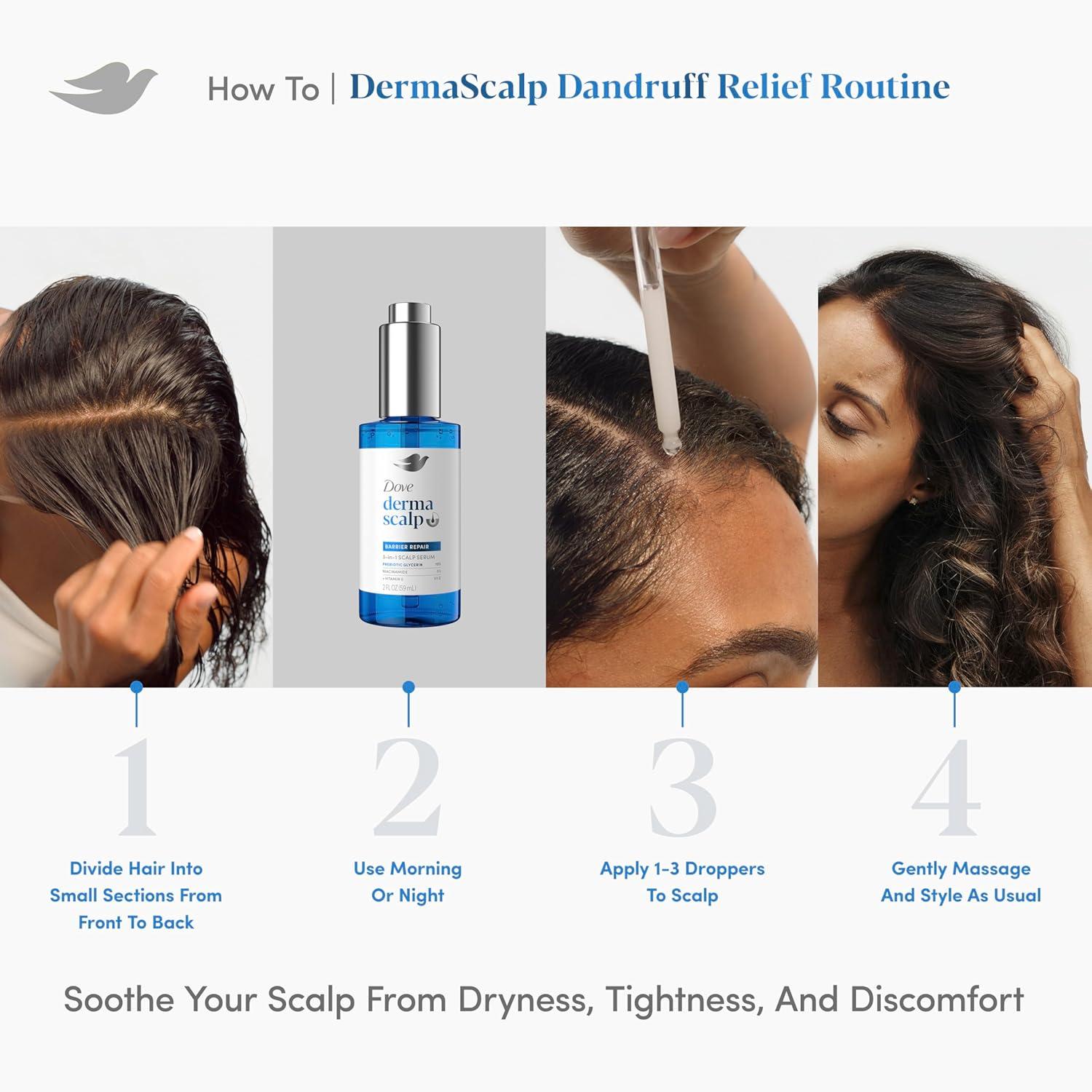 imageDove Derma Scalp Dandruff Relief 3in1 Barrier Repair Serum 1 ct with Prebiotic Glycerin Niacinamide and Vitamin E for DandruffProne Flaky Dry Scalp 2 fl oz