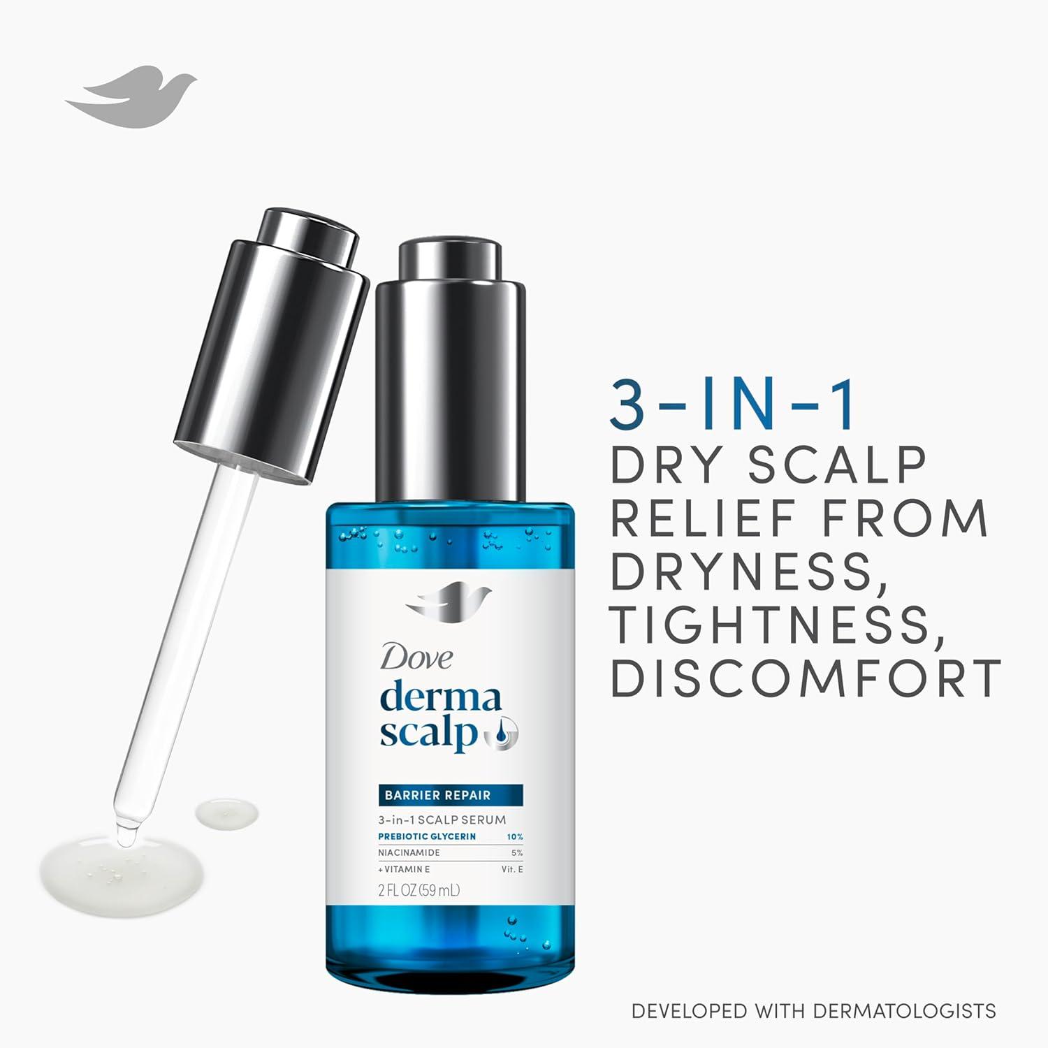 imageDove Derma Scalp Dandruff Relief 3in1 Barrier Repair Serum 1 ct with Prebiotic Glycerin Niacinamide and Vitamin E for DandruffProne Flaky Dry Scalp 2 fl oz