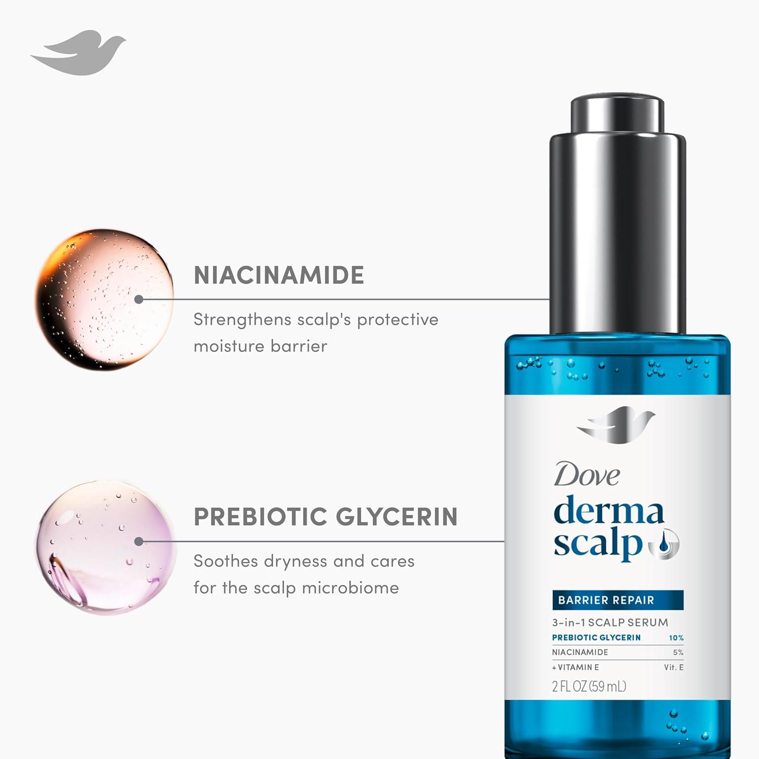 imageDove Derma Scalp Dandruff Relief 3in1 Barrier Repair Serum 1 ct with Prebiotic Glycerin Niacinamide and Vitamin E for DandruffProne Flaky Dry Scalp 2 fl oz