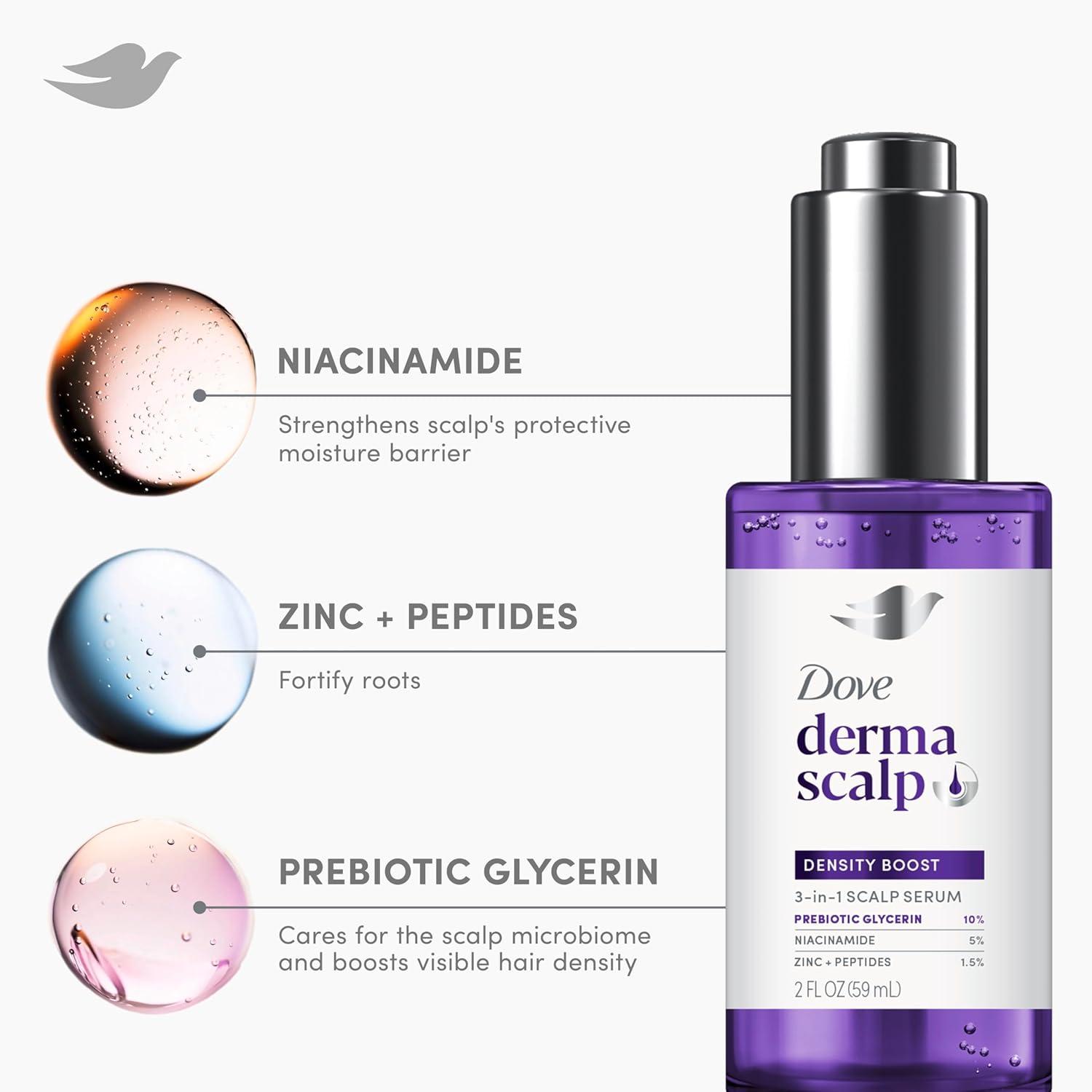 imageDove Derma Scalp Density Boost 3in1 Scalp Serum 1 ct With Prebiotic Glycerin Zinc Peptides and Niacinamide For Breakage And Hair Thinning 2 oz2 Fl Oz Pack of 1