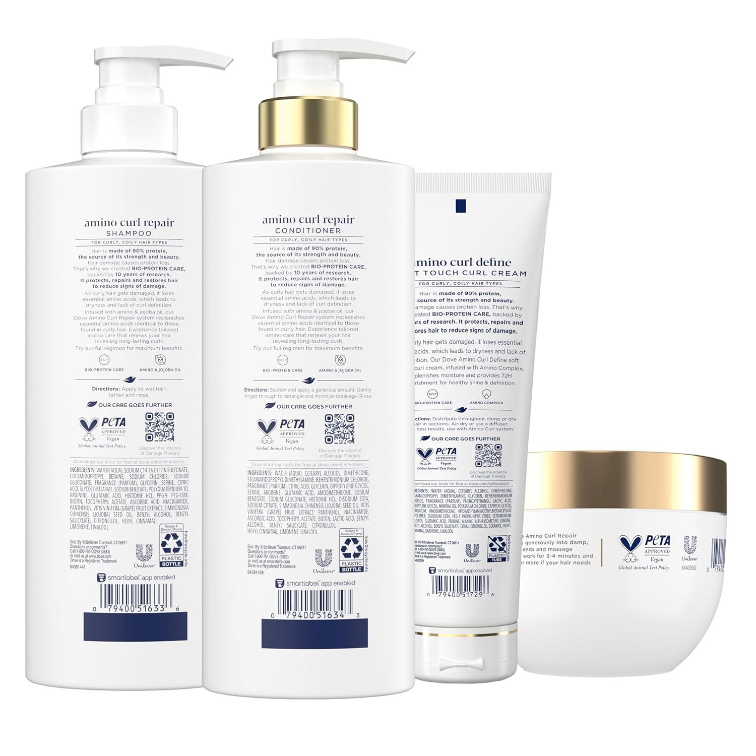 imageDove Shampoo Conditioner amp Mask Amino Curl Regimen Pack 4 Pk for Curly Coily Hair with BioProtein Care Technology Amino amp Jojoba Oil