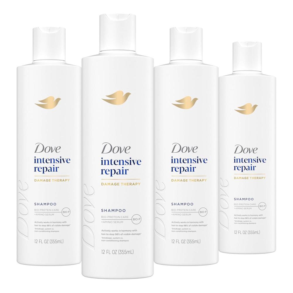 imageDove Shampoo 4 Pack Intensive Repair for Damaged Hair with BioProtein Care Technology and Amino Serum 28 Fl OzFragranced