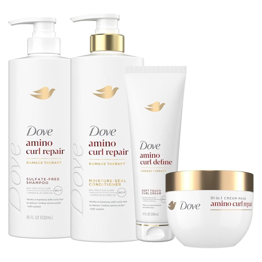 imageDove Shampoo Conditioner amp Mask Amino Curl Regimen Pack 4 Pk for Curly Coily Hair with BioProtein Care Technology Amino amp Jojoba Oil