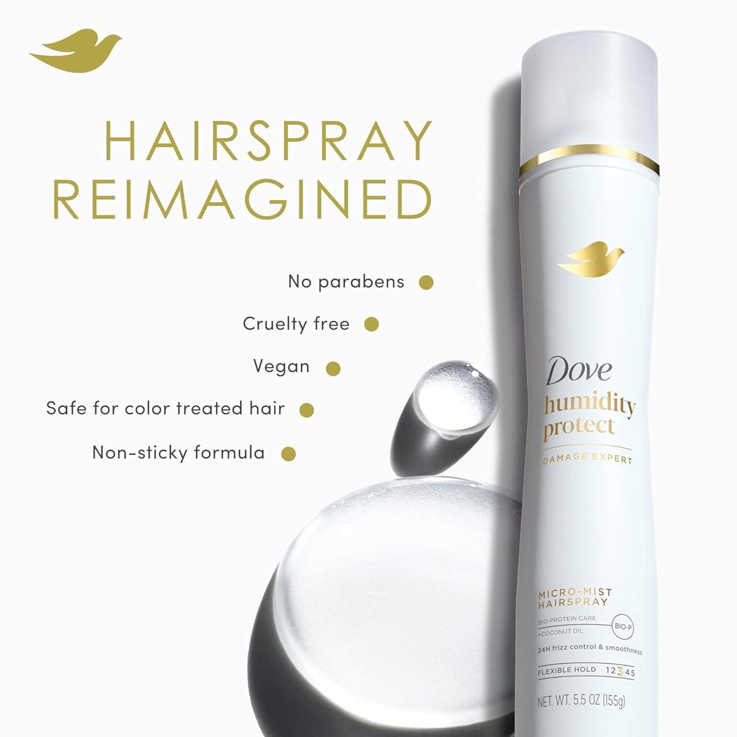 imageDove Flexible Hold Hairspray 6 ct Protect MicroMist for Longlasting Hold Protection Against Humidity Allday Flexible Hold for 24H Frizz Control 55 ozFragranced