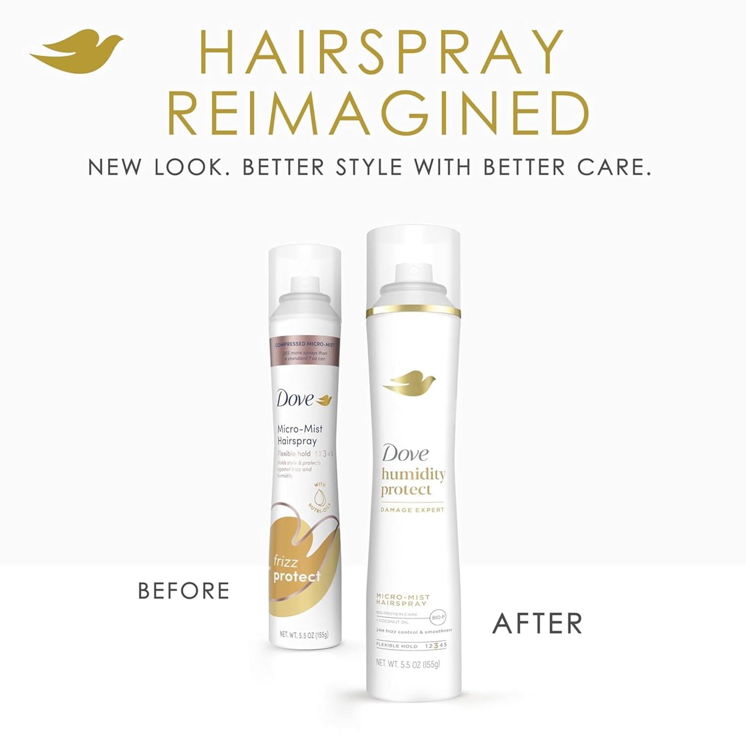 imageDove Flexible Hold Hairspray 6 ct Protect MicroMist for Longlasting Hold Protection Against Humidity Allday Flexible Hold for 24H Frizz Control 55 ozFragranced