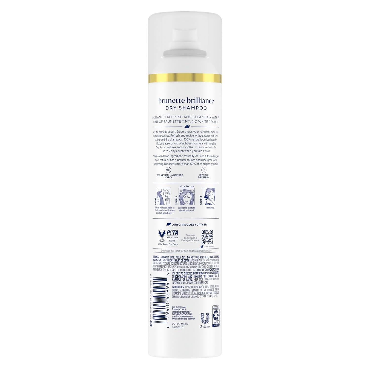 imageDove Advanced Dry Shampoo Brunette Brillance Refresh amp Revive Hair Without Water Refresh Hair with a Hint of Brunette Tint 73 oz