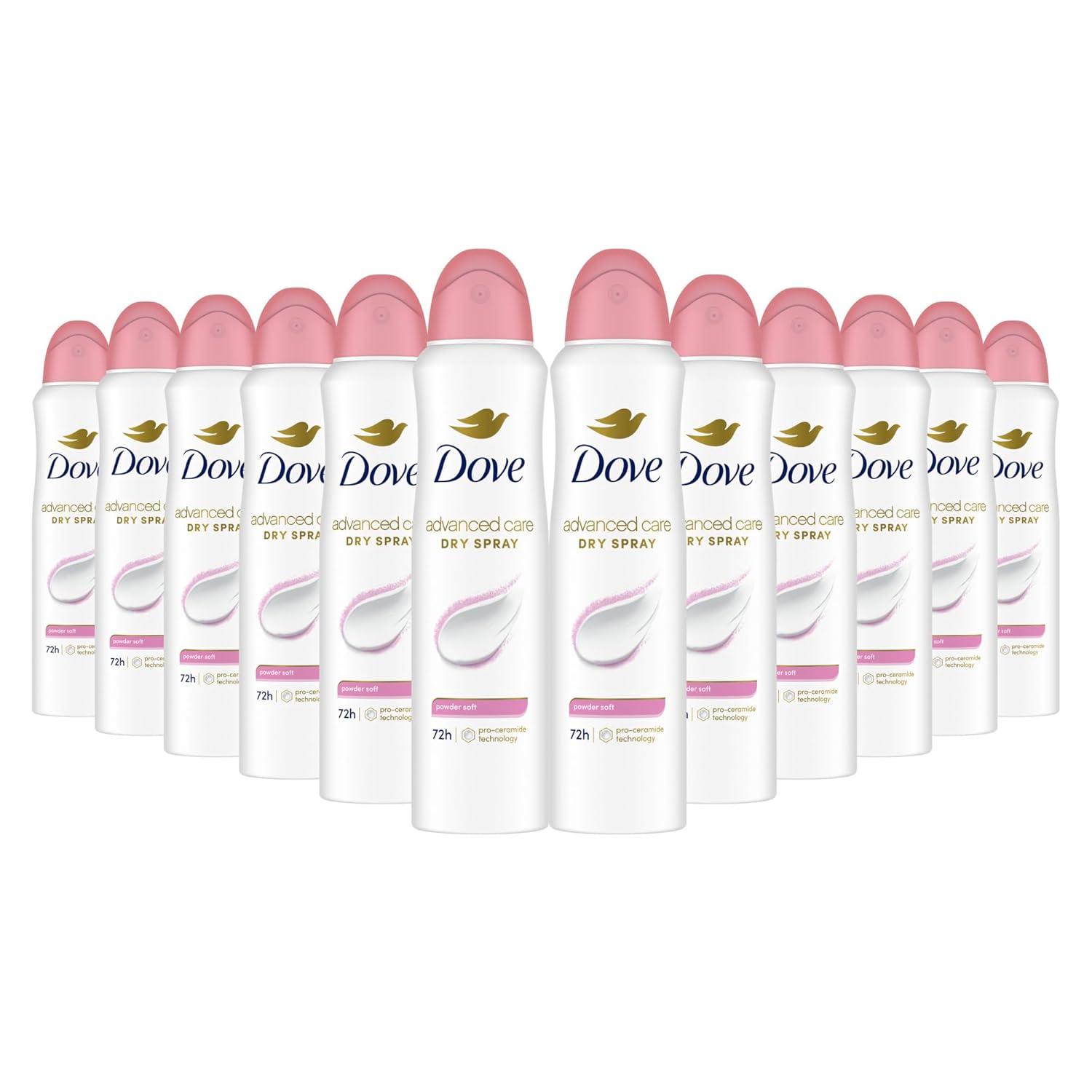 imageDove Advanced Care Antiperspirant Deodorant Spray Powder Soft 3 Count to help skin barrier repair after shaving 72 hour antiperspirant deodorant for soft underarms with boosted ceramide levels 38 oz38 Ounce Pack of 12