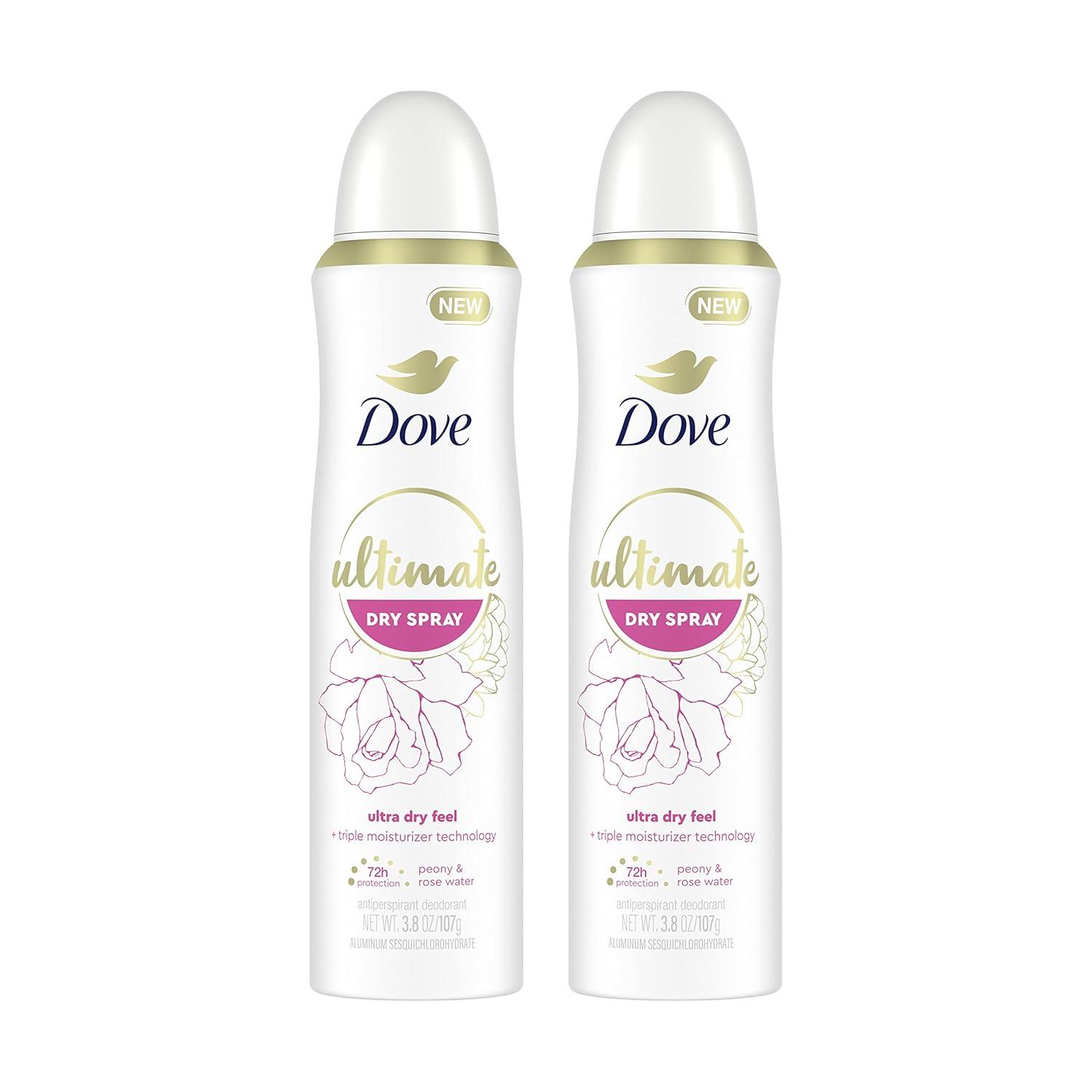 imageDove Ultimate Dry Spray Antiperspirant Peony And Rose Water 2 Count For 72Hour Sweat And Odor Protection With Triple Moisturizer Technology 38oz38 Ounce Pack of 2