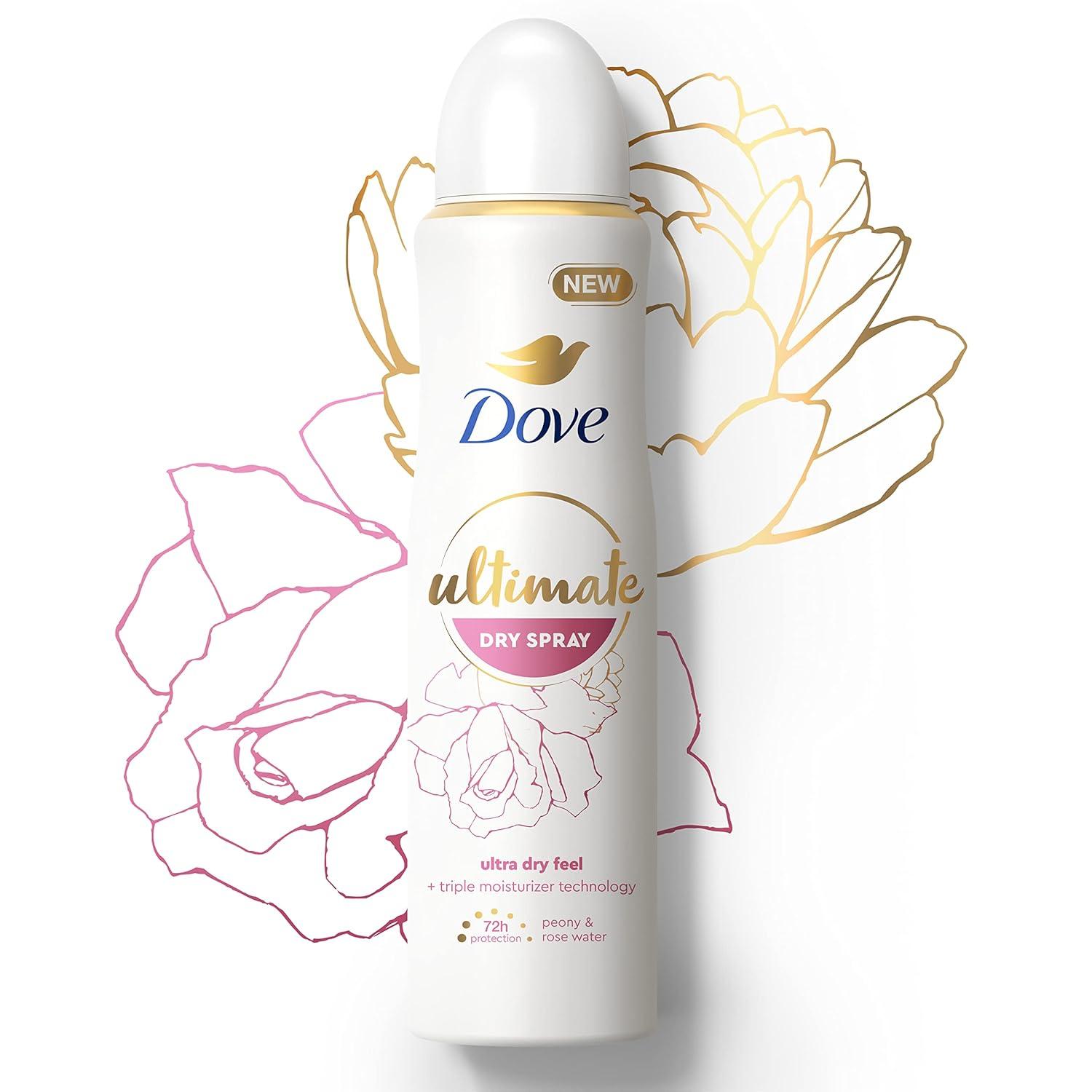 imageDove Ultimate Dry Spray Antiperspirant Peony And Rose Water 2 Count For 72Hour Sweat And Odor Protection With Triple Moisturizer Technology 38oz38 Ounce Pack of 2