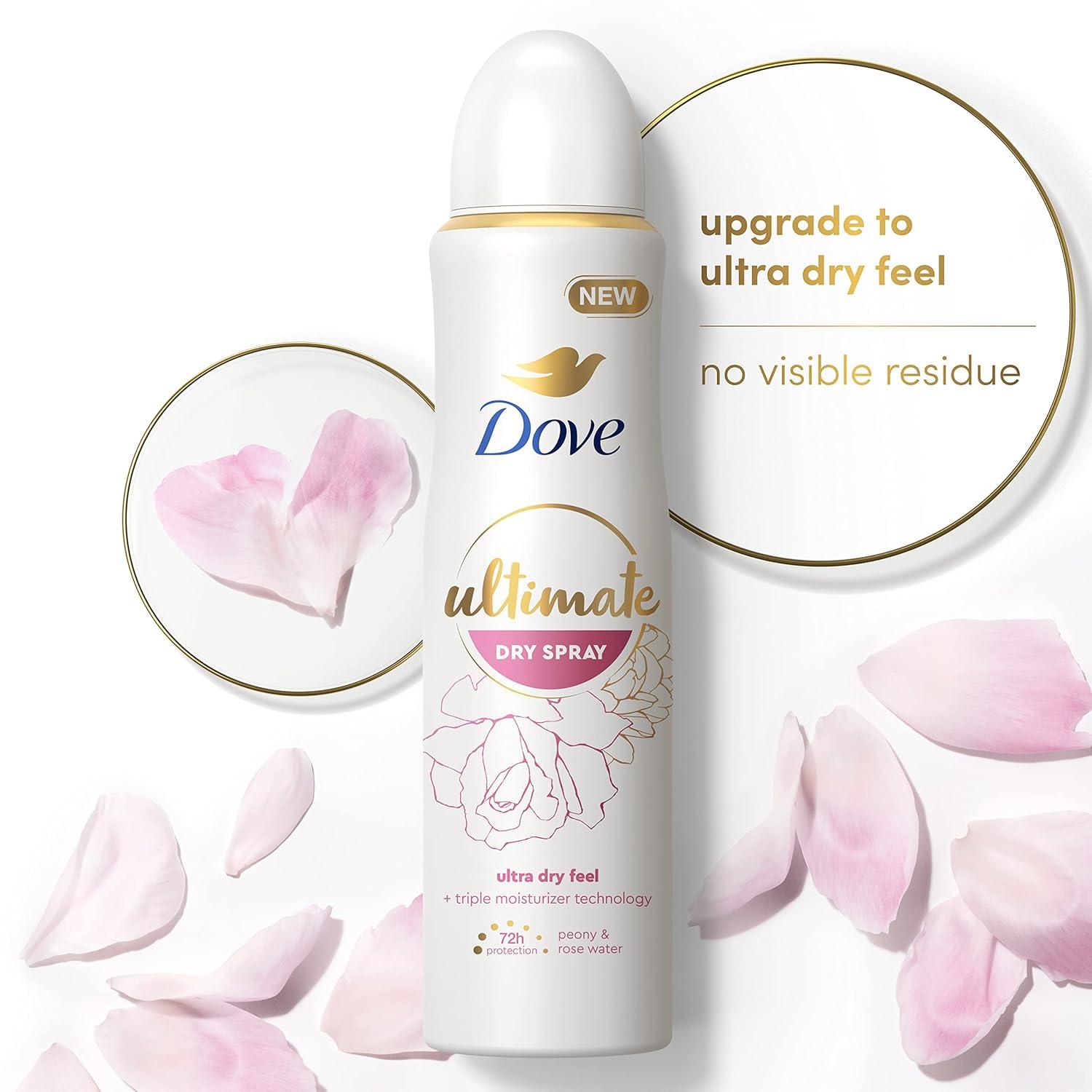 imageDove Ultimate Dry Spray Antiperspirant Peony And Rose Water 2 Count For 72Hour Sweat And Odor Protection With Triple Moisturizer Technology 38oz38 Ounce Pack of 2