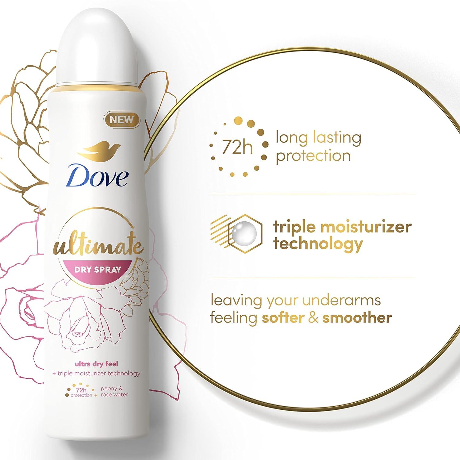 imageDove Ultimate Dry Spray Antiperspirant Peony And Rose Water 2 Count For 72Hour Sweat And Odor Protection With Triple Moisturizer Technology 38oz38 Ounce Pack of 2