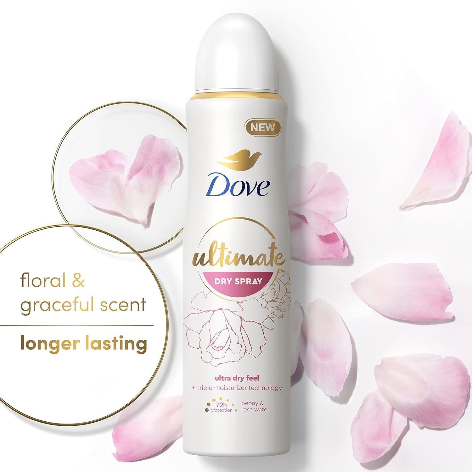 imageDove Ultimate Dry Spray Antiperspirant Peony And Rose Water 2 Count For 72Hour Sweat And Odor Protection With Triple Moisturizer Technology 38oz38 Ounce Pack of 2