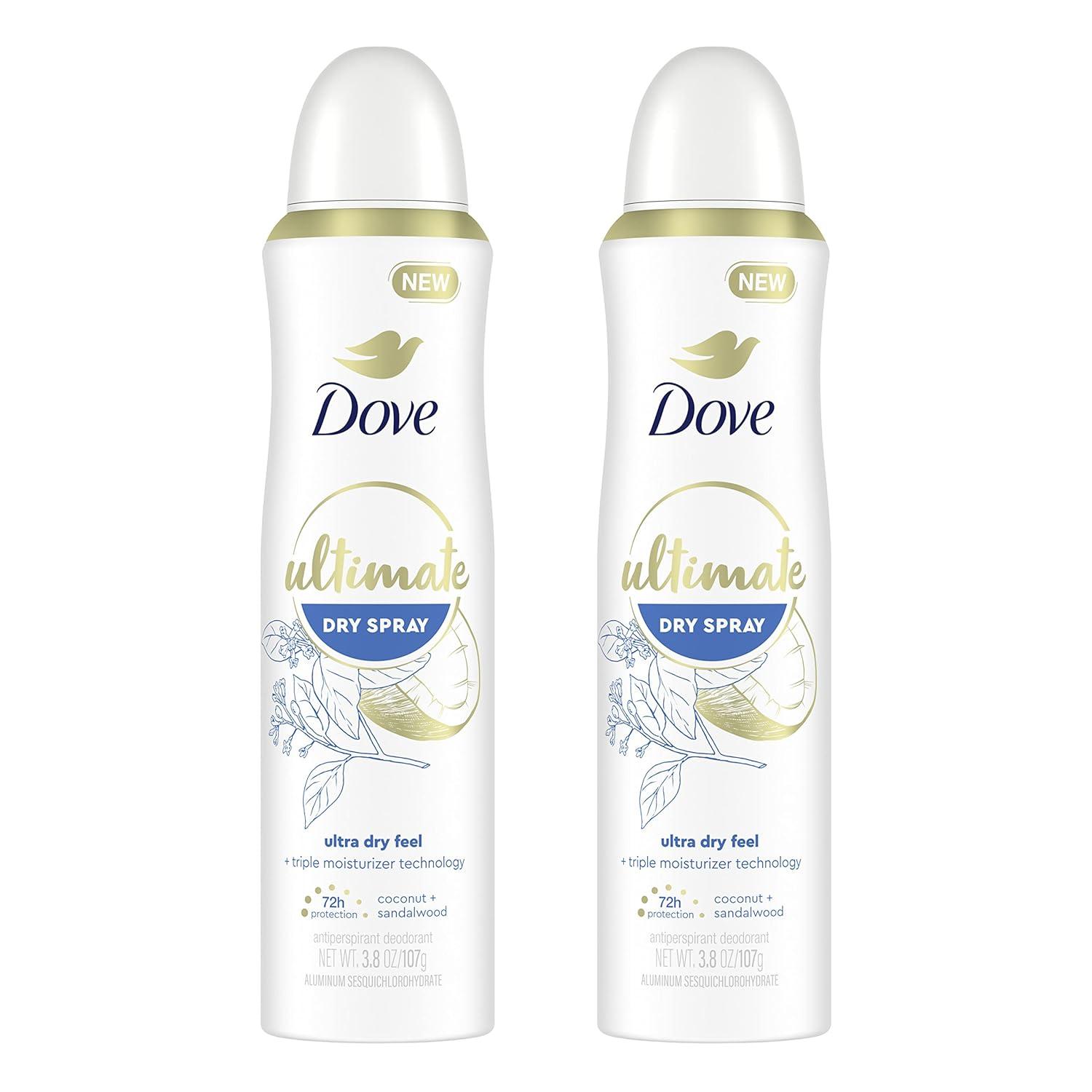 imageDove Ultimate Dry Spray Antiperspirant Peony And Rose Water 2 Count For 72Hour Sweat And Odor Protection With Triple Moisturizer Technology 38oz38 Ounce Pack of 2