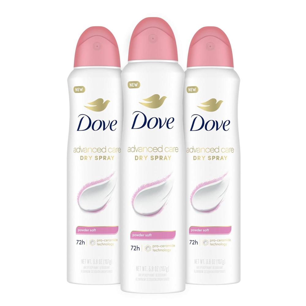 imageDove Advanced Care Antiperspirant Deodorant Spray Powder Soft 3 Count to help skin barrier repair after shaving 72 hour antiperspirant deodorant for soft underarms with boosted ceramide levels 38 oz38 Ounce Pack of 3