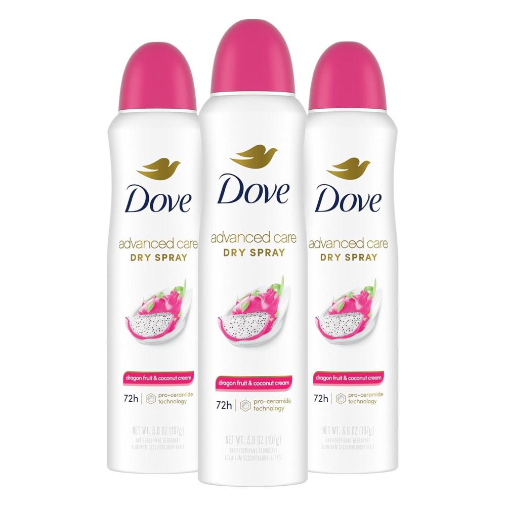 imageDove Advanced Care Antiperspirant Deodorant Spray for Women 3 Pack Dragon Fruit amp Coconut Cream 72 hour sweat and odor protection 38oz