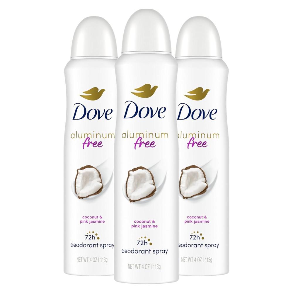 imageDove Aluminum Free Deodorant Spray for Women 3 Count Cucumber amp Green Tea 72 hour odor protection 4 ozCoconut Pink Jasmine