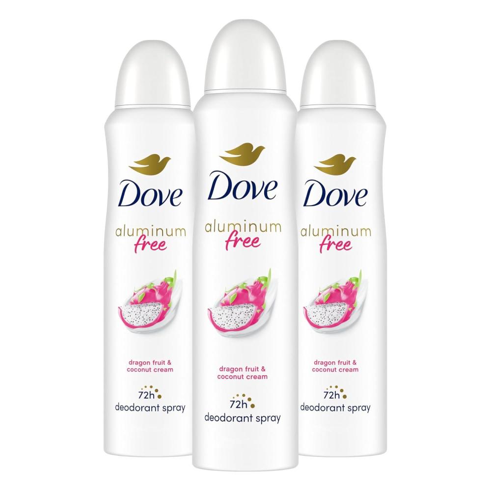 imageDove Aluminum Free Deodorant Spray for Women 3 Pack Dragon Fruit amp Coconut Cream 72 hour odor protection 4 oz
