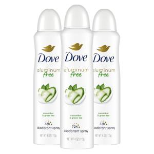 Dove Aluminum Free Deodorant Spray for Women 3 Count Cucumber & Green Tea 72 hour odor protection 4 oz(Cucumber and Green Tea)