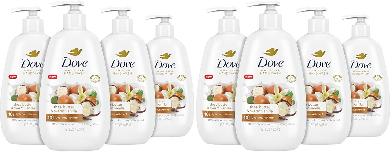 imageDove Advanced Care Hand Wash Deep Moisture 4 Count for Soft Smooth Skin More Moisturizers than the Leading Ordinary Hand Soap 12 oz12 Fl Oz Pack of 8