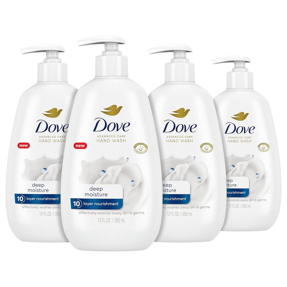 imageDove Advanced Care Hand Wash Deep Moisture 4 Count for Soft Smooth Skin More Moisturizers than the Leading Ordinary Hand Soap 12 oz12 Fl Oz Pack of 4
