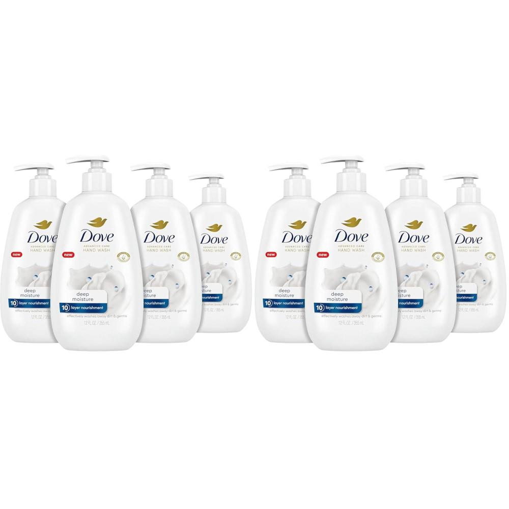 imageDove Advanced Care Hand Wash Deep Moisture 4 Count for Soft Smooth Skin More Moisturizers than the Leading Ordinary Hand Soap 12 oz12 Fl Oz Pack of 8