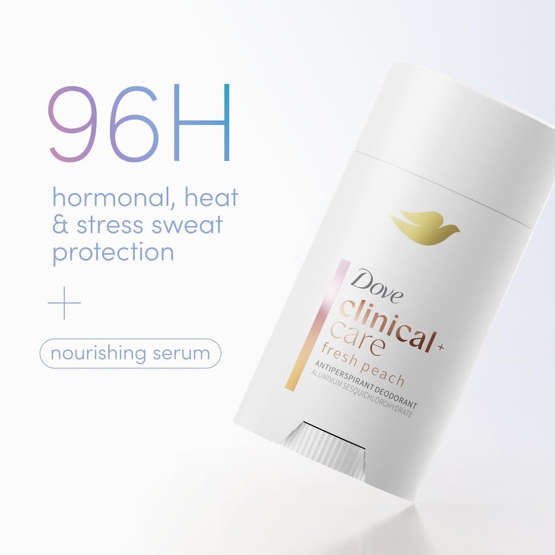 imageDove Clinical Care Antiperspirant Deodorant Invisible Solid Stick for Women Fresh Peach with Nourishing Serum 26 oz