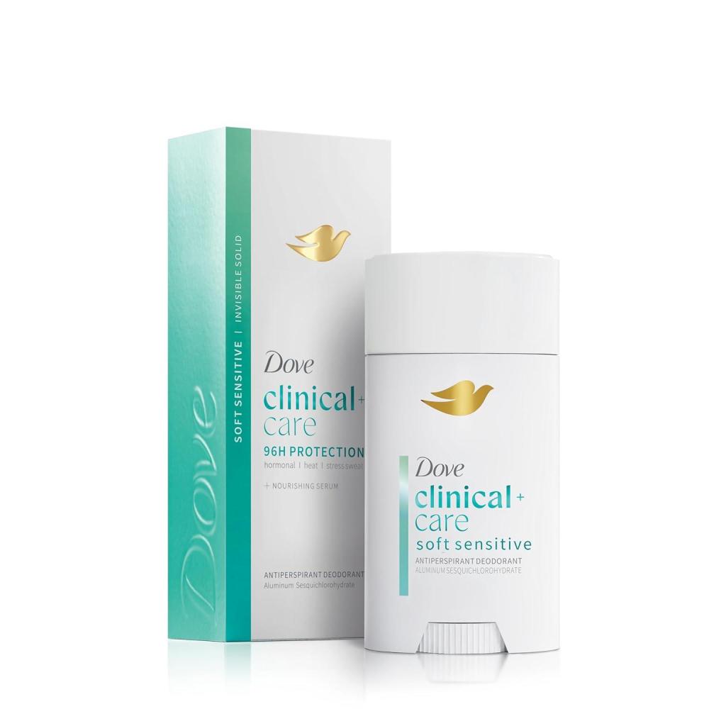 imageDove Clinical Care Antiperspirant Deodorant Invisible Solid Stick for Women Clean Soft for Sensitive Skin Hypoallergenic 26 oz