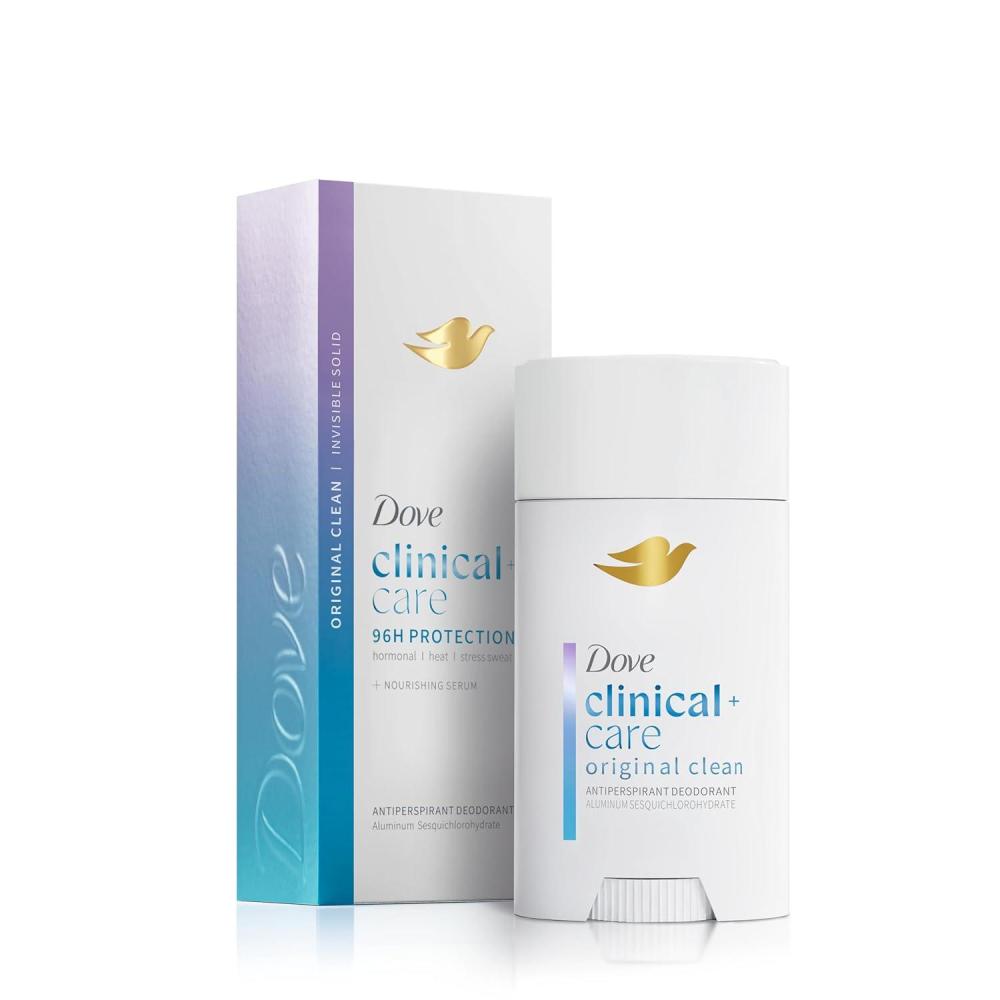 imageDove Clinical Care Antiperspirant Deodorant Invisible Solid Stick for Women Original Clean with Nourishing Serum 26 oz