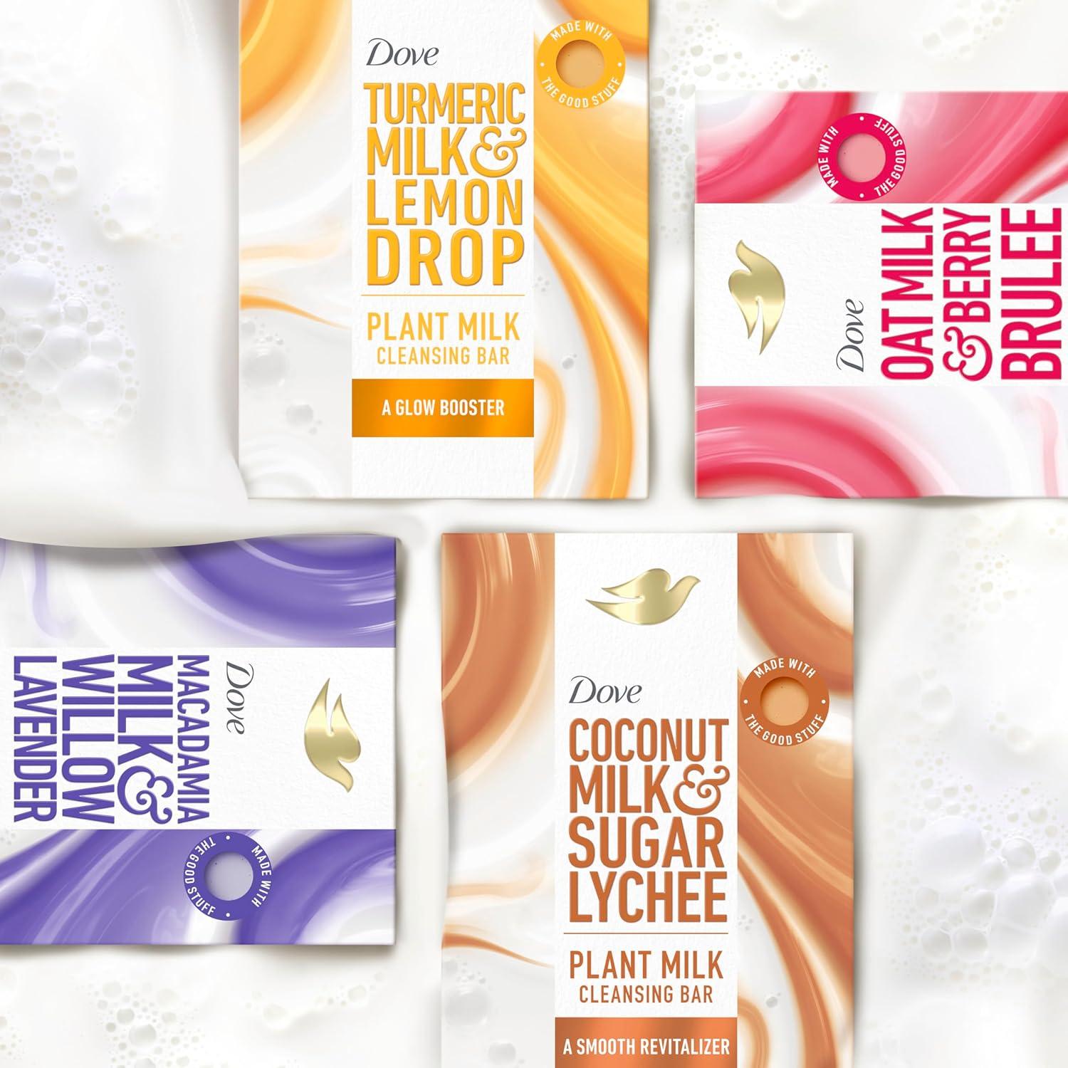 imageDove Plant Milk Cleansing Bar Soap Turmeric Milk amp Lemon Drop Glow Booster 4 Count for Moisturized Skin Gentle Cleanser No Sulfate Cleansers or Parabens 98 Biodegradable Formula 5 oz5 Ounce Pack of 4