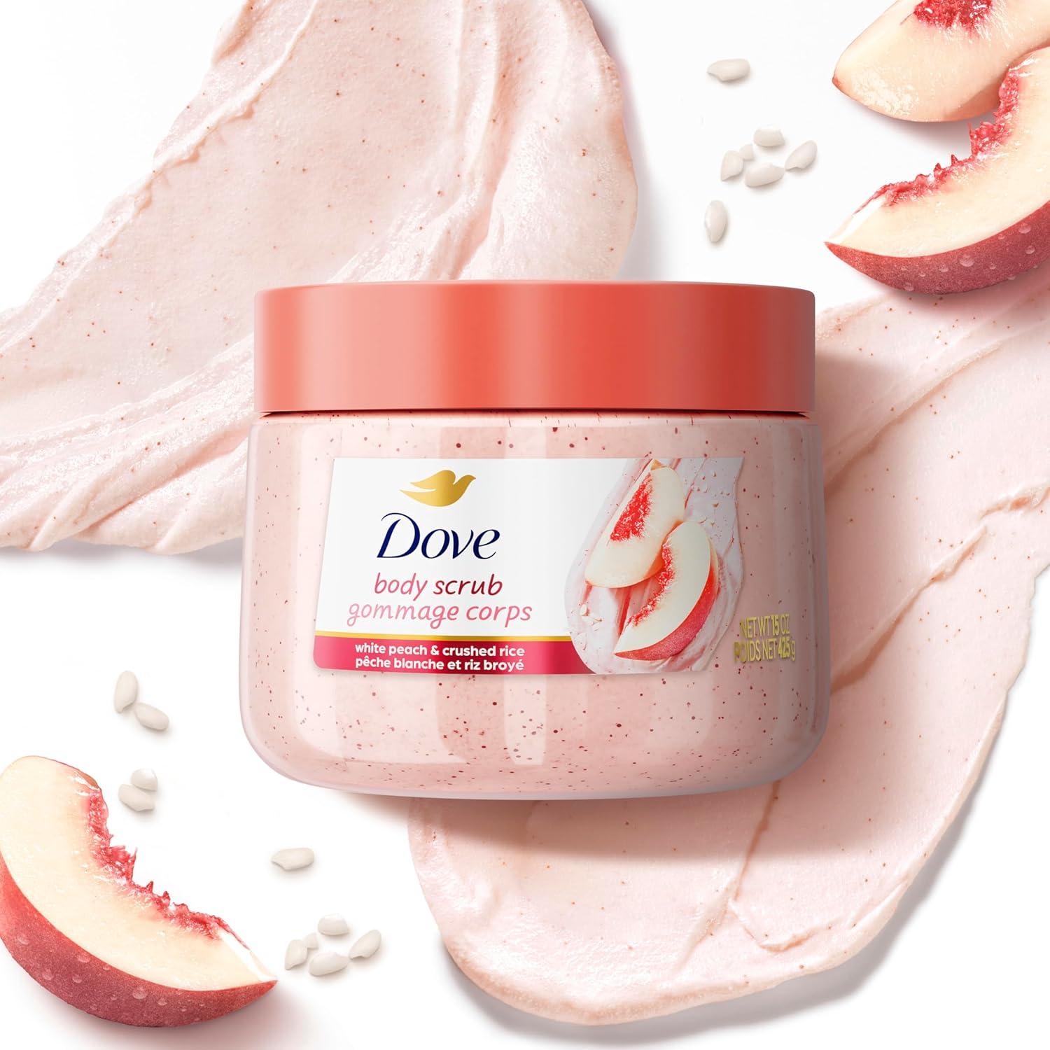 imageDove Pomegranate amp Shea Butter Body Scrub Exfoliates and Deeply Nourishes for Smooth Radiant Skin 15 ozWhite Peaches Crushed Rice