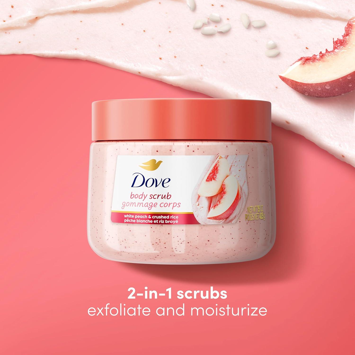 imageDove Pomegranate amp Shea Butter Body Scrub Exfoliates and Deeply Nourishes for Smooth Radiant Skin 15 ozWhite Peaches Crushed Rice