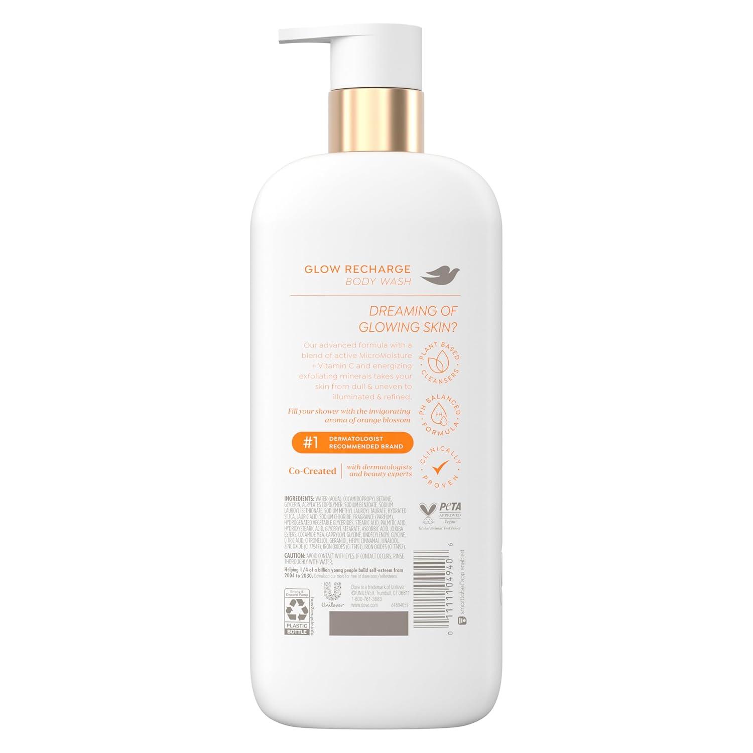 imageDove Serum Body Wash Glow Recharge illuminates amp Exfoliates skin with brightening Vitamin C Serum 185 Fl Oz185 Fl Oz Pack of 1