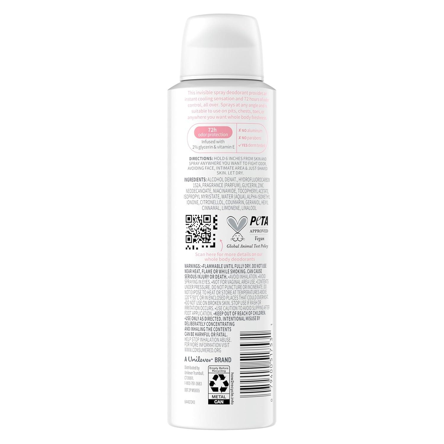 imageDove Whole Body Deodorant Cooling Spray Peach amp White Tea Aluminum Free 4ozRaspberry Rose