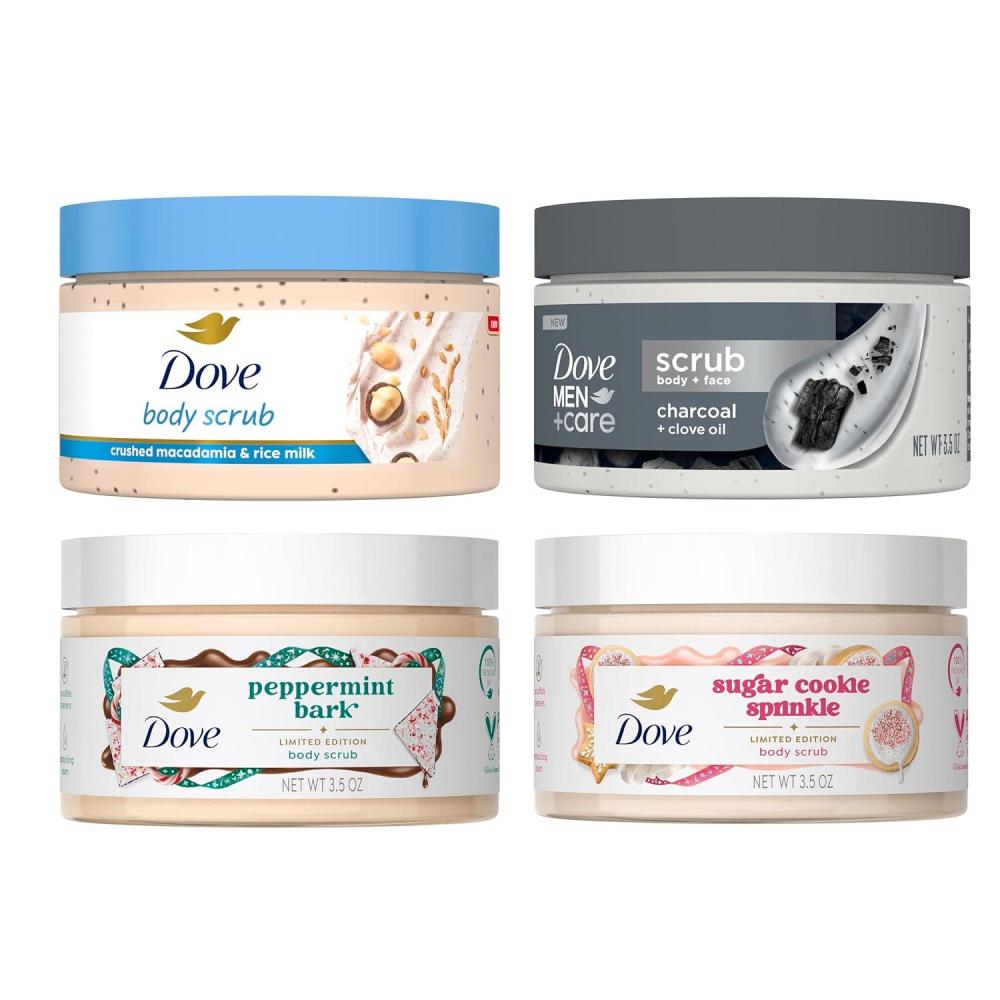 imageDove Limited Edition Holiday Treats Exfoliating Mini Body Scrub 4 Pack for Deep Nourishment 35oz each
