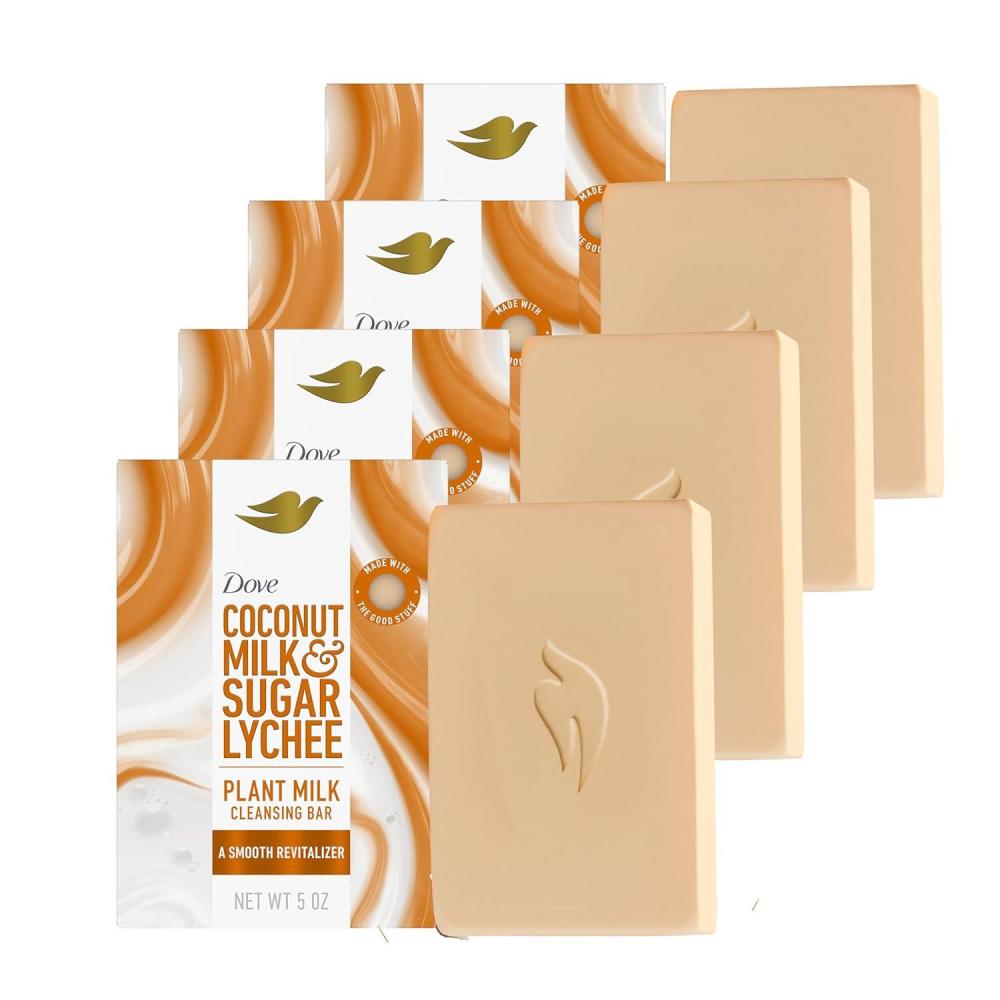 imageDove Plant Milk Cleansing Bar Soap Oat Milk amp Berry Brulee Moisture Marvel 4 Count for Moisturized Skin Gentle Cleanser No Sulfate Cleansers or Parabens 98 Biodegradable Formula 5 ozCoconut Milk Sugar Lychee