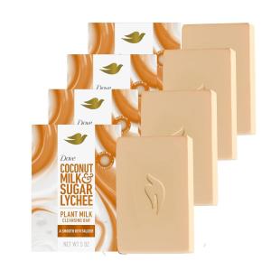 Dove Plant Milk Cleansing Bar Soap Oat Milk & Berry Brulee Moisture Marvel 4 Count for Moisturized Skin Gentle Cleanser, No Sulfate Cleansers or Parabens, 98% Biodegradable Formula 5 oz(Coconut Milk & Sugar Lychee)