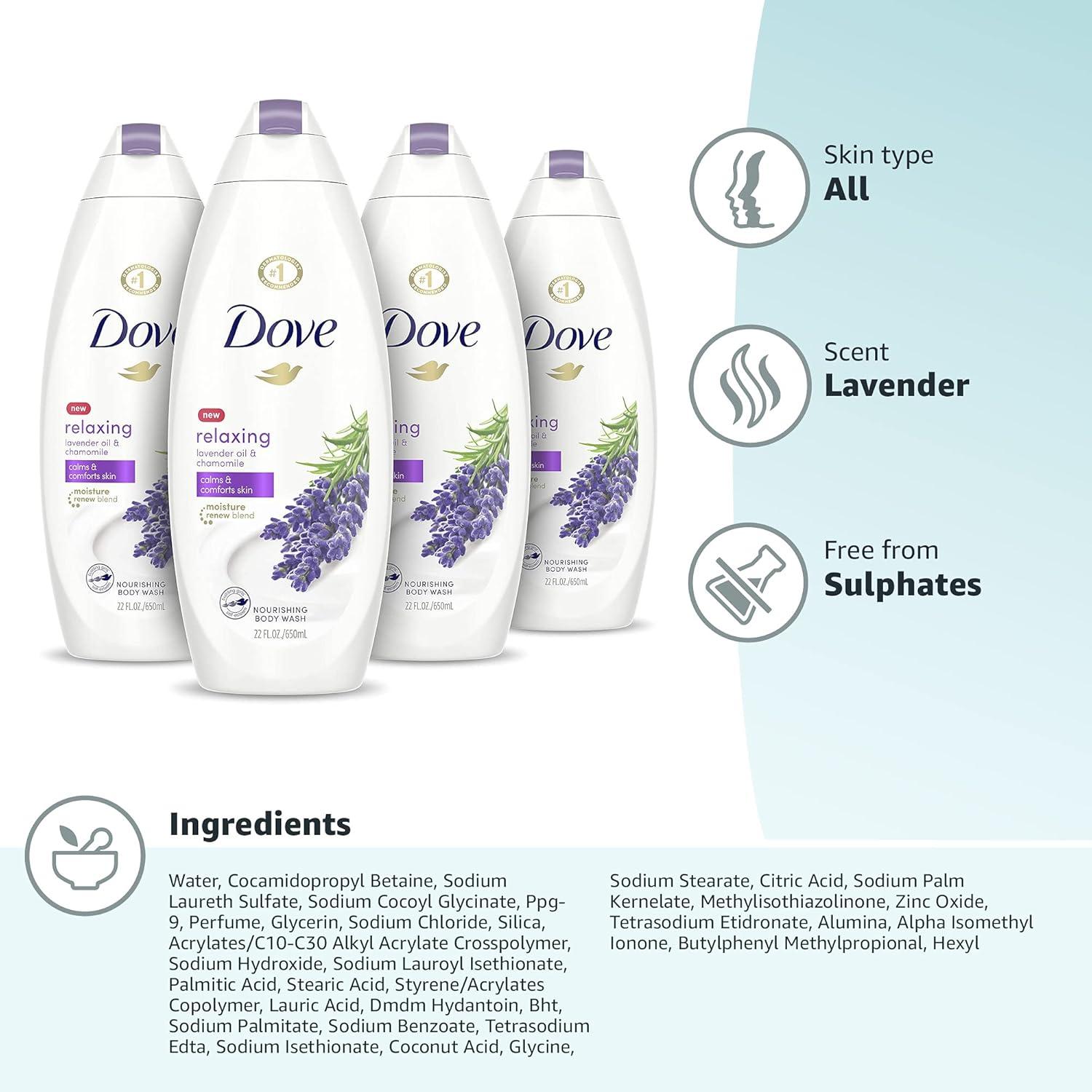 imageDove Body Wash for Softer and Smoother Skin After Just One Use Lavender Oil and Chamomile Stress Relieving and Calming 22 oz 4 CountLavender Oil Chamomile