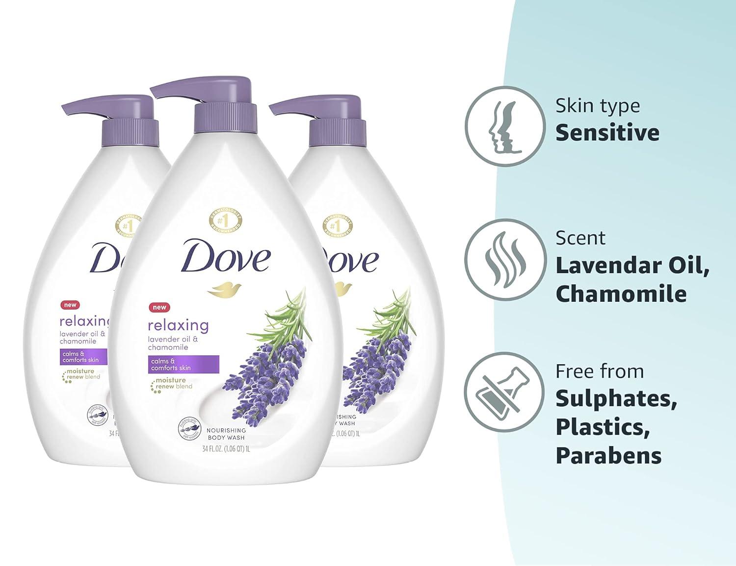 imageDove Body Wash for Softer and Smoother Skin After Just One Use Lavender Oil and Chamomile Stress Relieving and Calming 22 oz 4 CountLavender Oil Chamomile