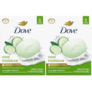 Dove Beauty Bar Soap Cool Moisture Cucumber & Green Tea Scent, 8 Bars for Refreshed Skin, Leaves Skin Refreshed 3.75 oz(3.75 Ounce (Pack of 16))