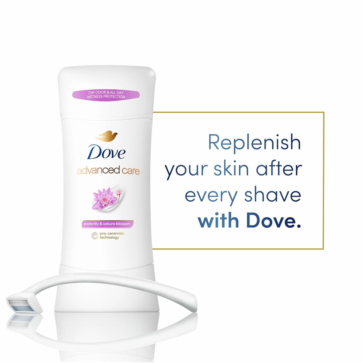 imageDove Advanced Care Antiperspirant Deodorant Stick Vanilla amp Cocoa Butter 3 Count Antiperspirant deodorant with ProCeramide Technology 72hour odor control and allday sweat protection 26 ozWaterlily and Sakura Blossom