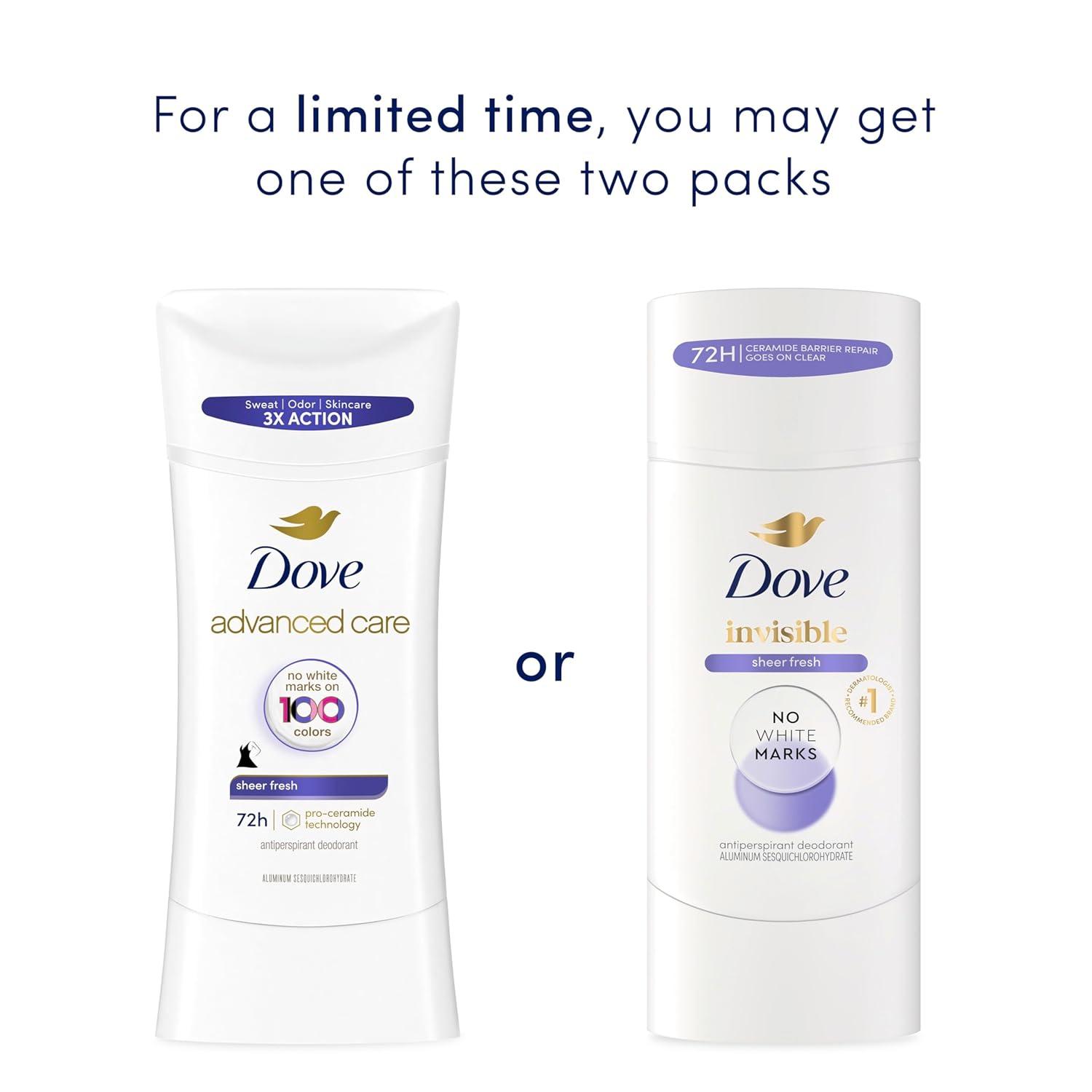 imageDove Advanced Care Antiperspirant Deodorant Stick for Women Pack of 36 Clear Finish Trial and Travel Size 05 oz26 Ounce Pack of 1