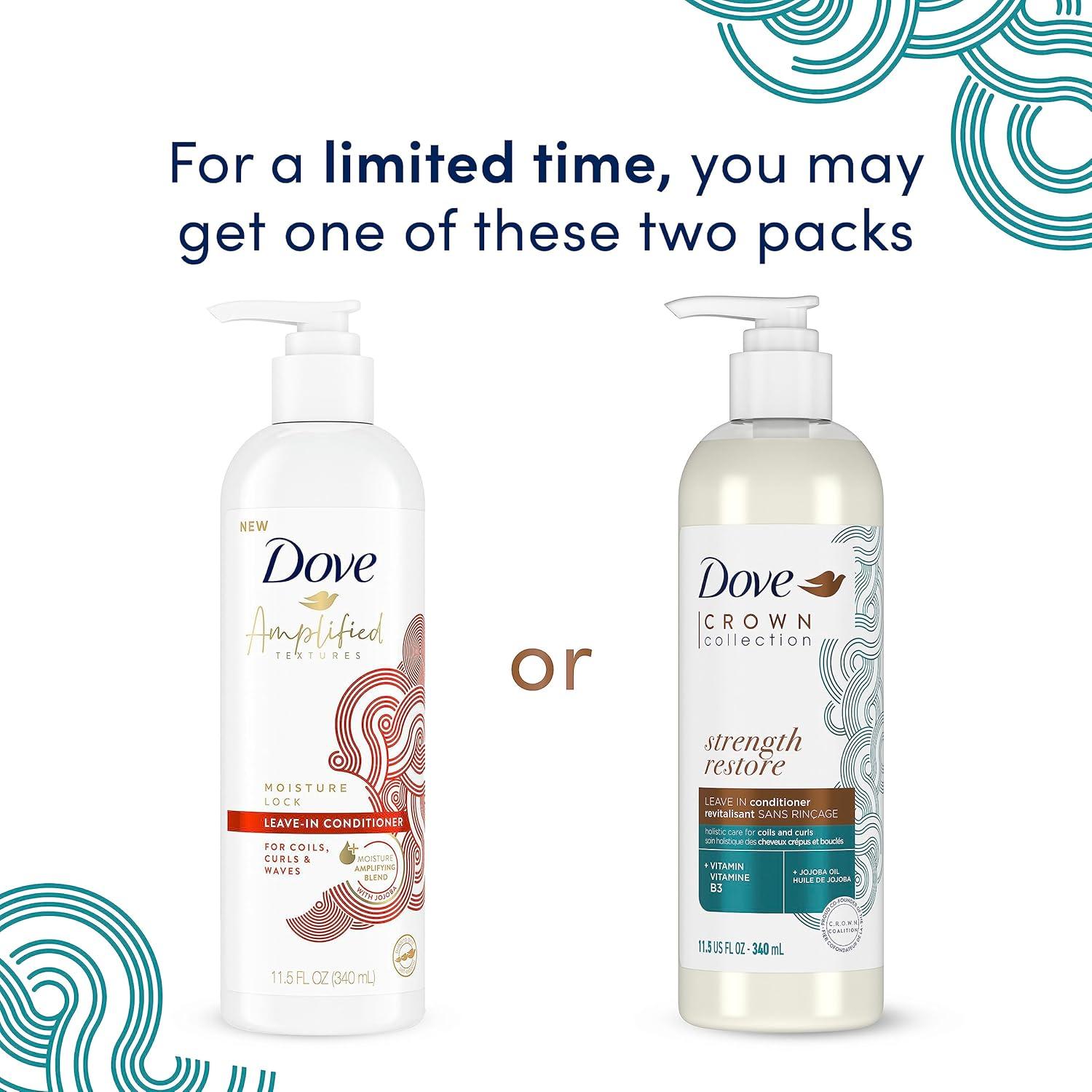 imageDove Amplified Textures Shampoo Conditioner LeaveIn Conditioner with Coconut Milk Aloe and Jojoba 3 Count for Coils Curls and Waves and Moisture Amplifying Hair Care Blend 115 oz