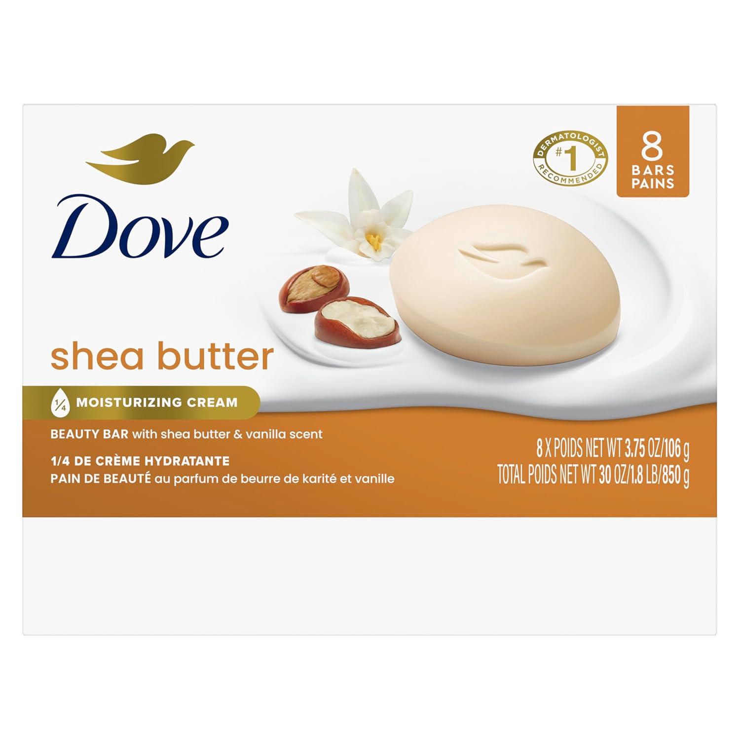 imageDove Beauty Bar Soap Shea Butter 8 Bars for Nourished Radiant Skin Enriches Skin 375 oz375 Ounce Pack of 8