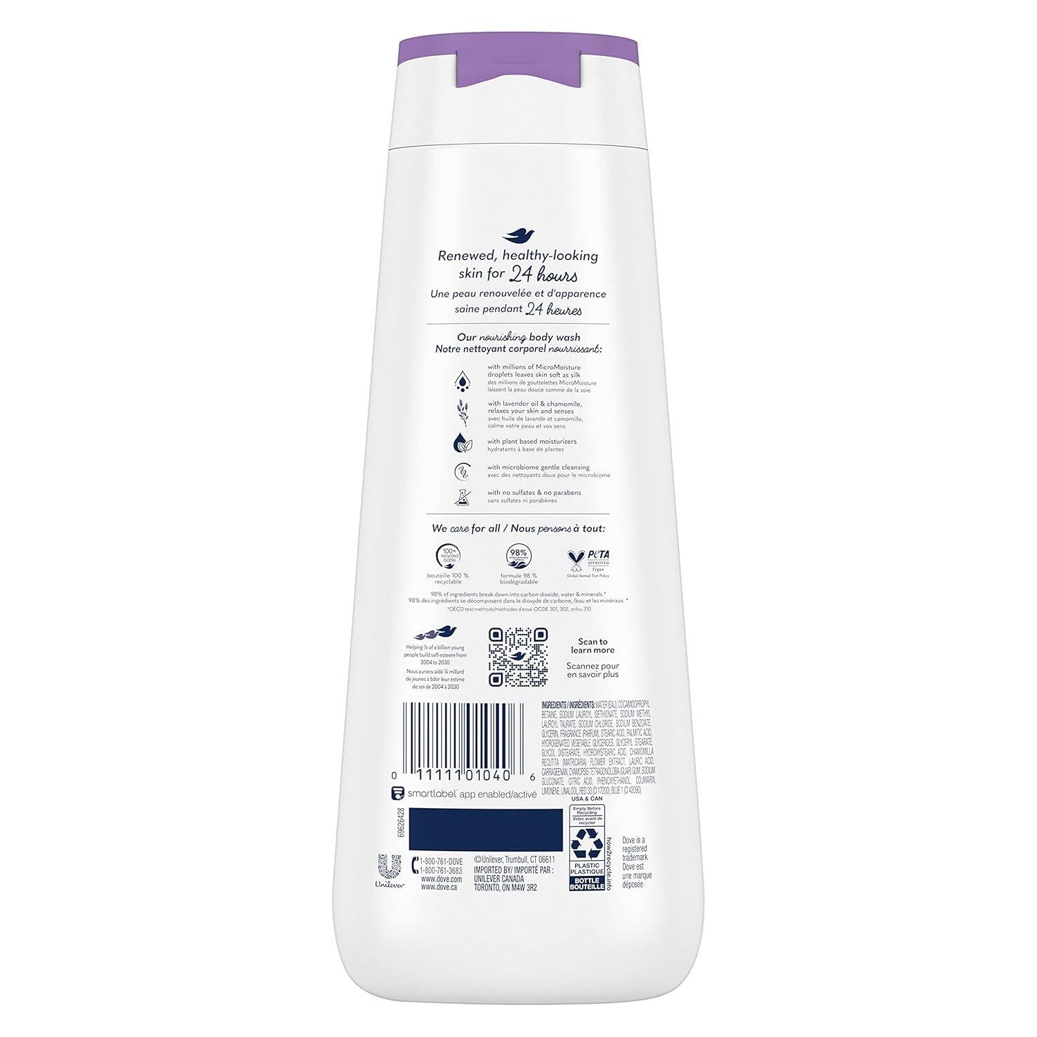 imageDove Body Wash 4 Count Relaxing Lavender Oil amp Chamomile for Renewed HealthyLooking Skin Gentle Skin Cleanser with 24hr Renewing MicroMoisture 20 oz