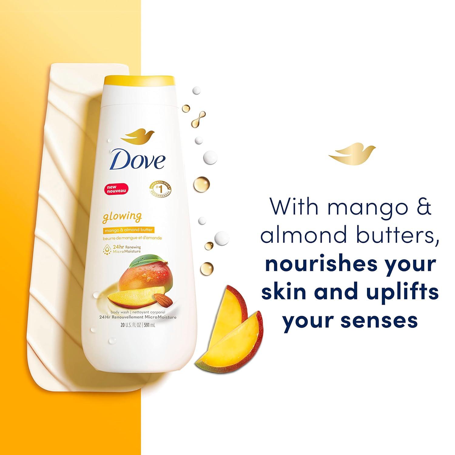imageDove Body Wash Glowing Mango amp Almond Butter 4 Count for Renewed HealthyLooking Skin Gentle Skin Cleanser with 24hr Renewing MicroMoisture 20 oz