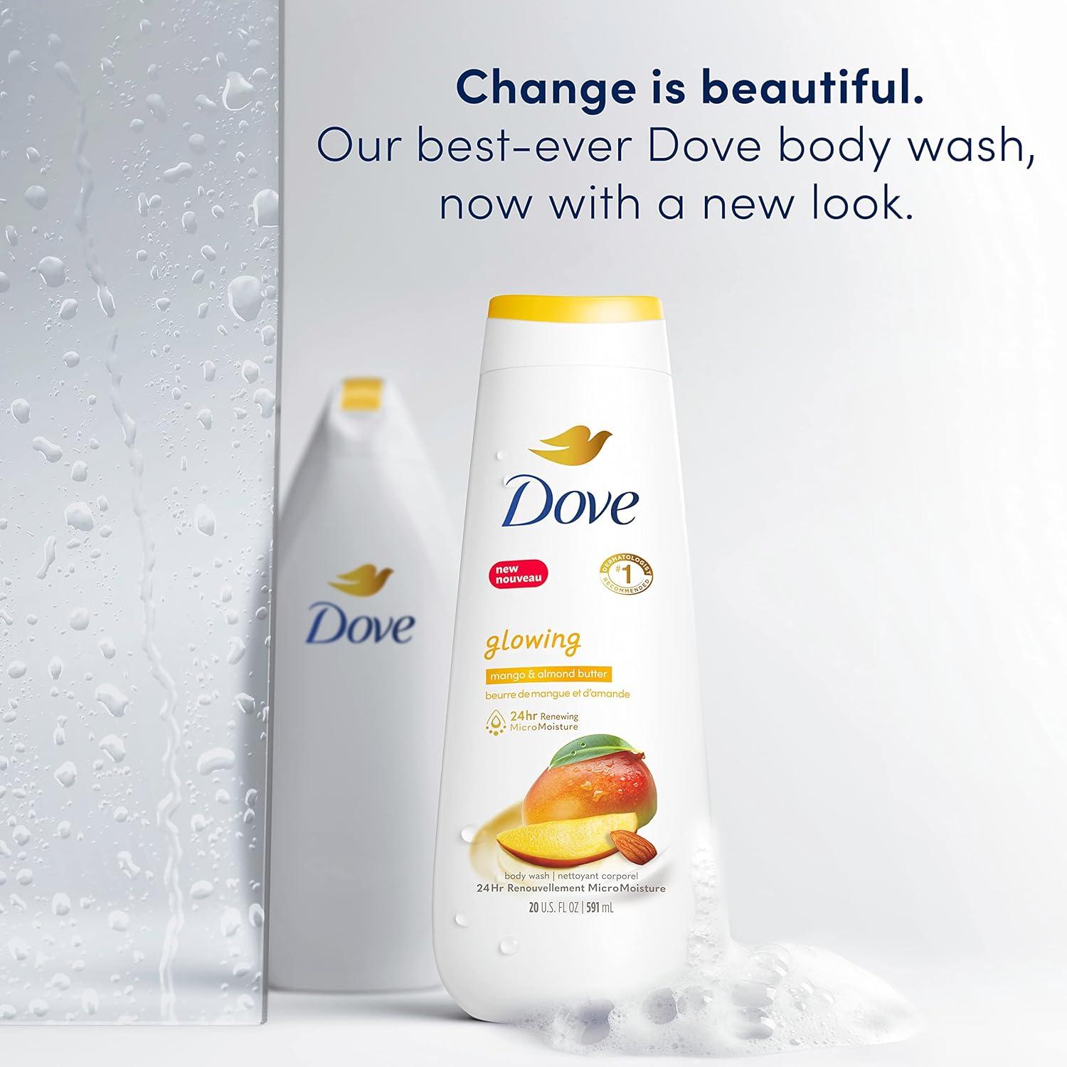 imageDove Body Wash Glowing Mango amp Almond Butter 4 Count for Renewed HealthyLooking Skin Gentle Skin Cleanser with 24hr Renewing MicroMoisture 20 oz
