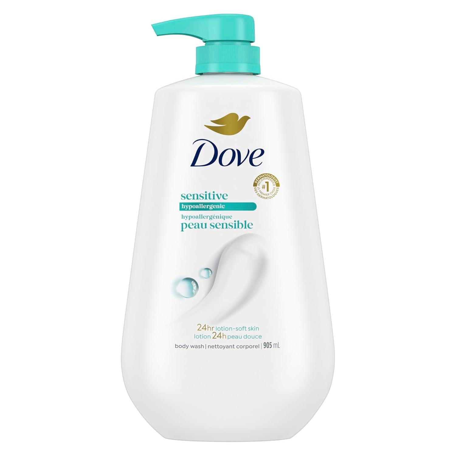 imageDove Body Wash with Pump Sensitive Skin For 24hr LotionSoft Skin Moisturizing Skin Cleanser Gentle Hypoallergenic Formula with No Sulfates No Parabens 306 ozUnscented