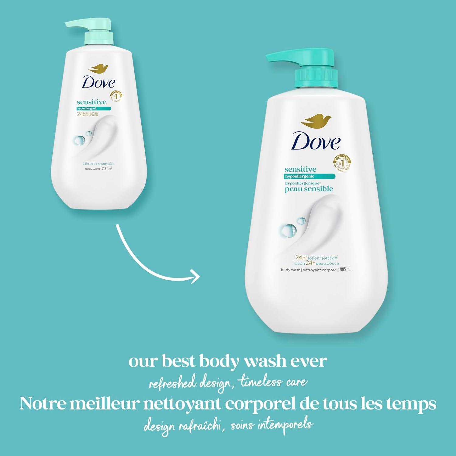 imageDove Body Wash with Pump Sensitive Skin For 24hr LotionSoft Skin Moisturizing Skin Cleanser Gentle Hypoallergenic Formula with No Sulfates No Parabens 306 ozUnscented